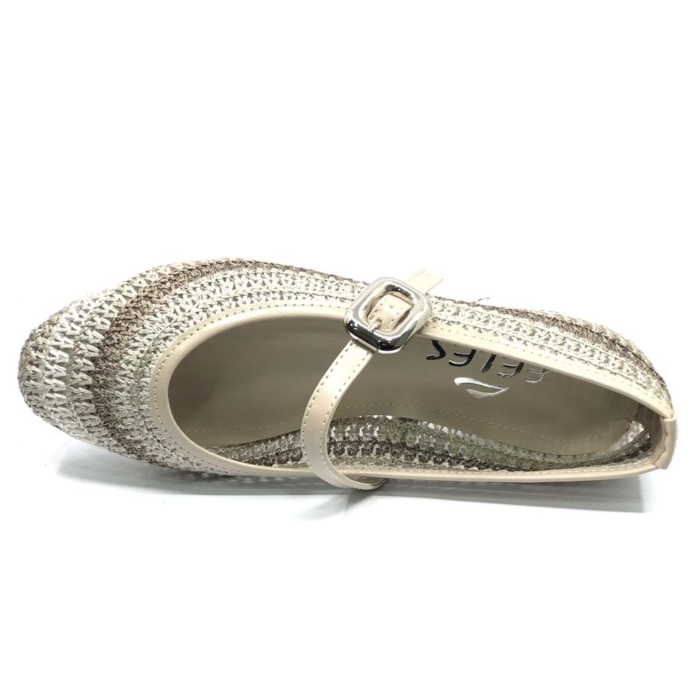 Feles Kemer Toka Hasır Detaylı Kadın Babet Ayakkabı