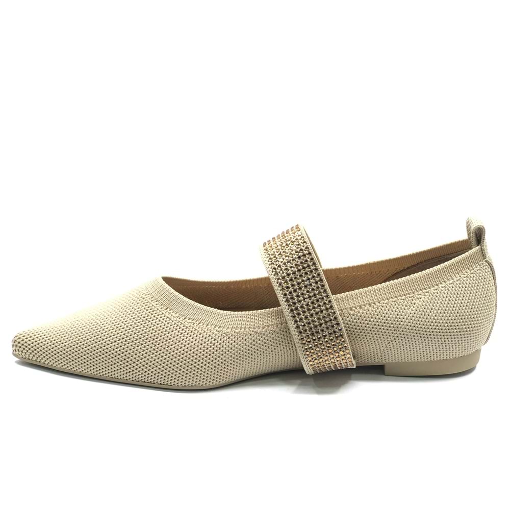 Feles Kemer Toka Taş Detaylı Sivri Burun Kadın Babet Ayakkabı