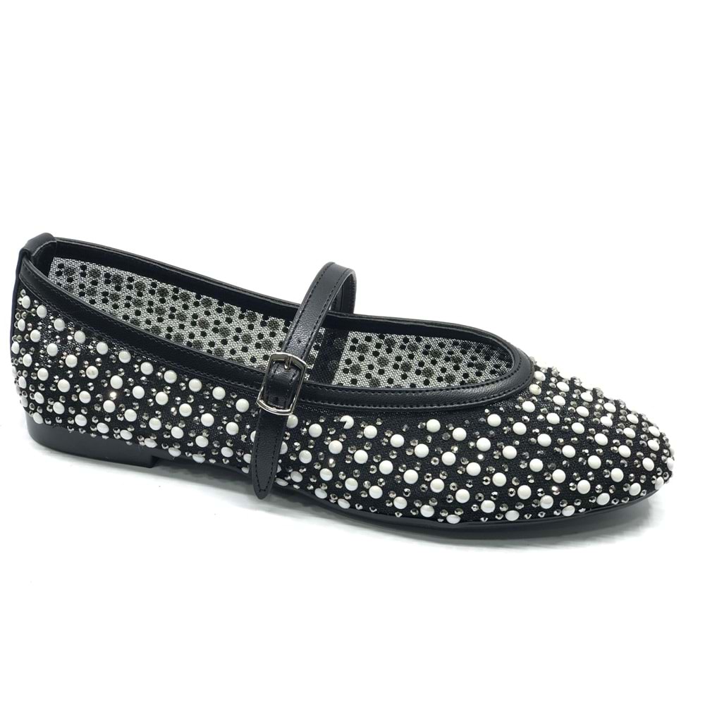 Feles Kemer Toka İnci Taş Detaylı Kadın Babet Ayakkabı