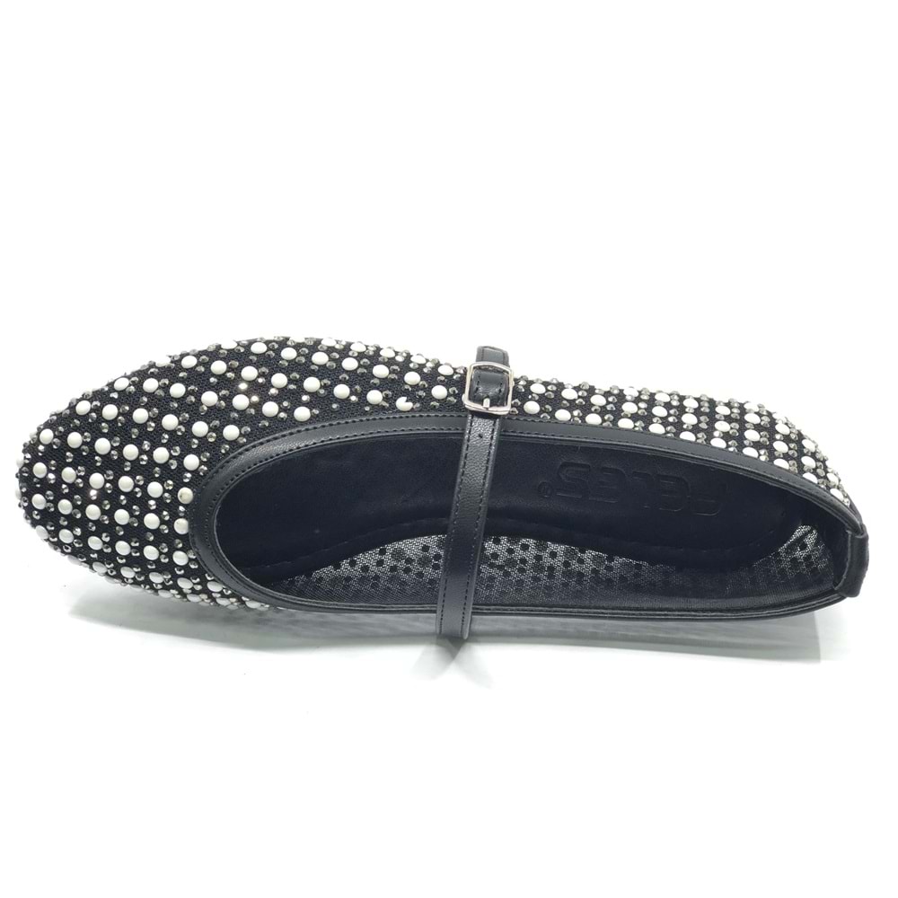 Feles Kemer Toka İnci Taş Detaylı Kadın Babet Ayakkabı