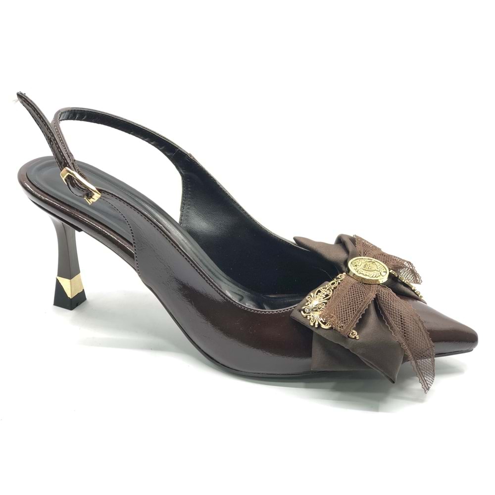 Feles Saten Fiyonk Detaylı Arkası Açık Stiletto Kadın Topuklu Ayakkabı