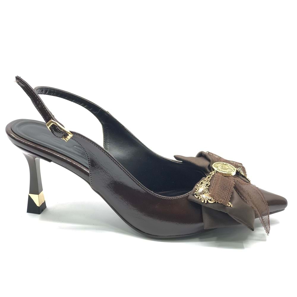 Feles Saten Fiyonk Detaylı Arkası Açık Stiletto Kadın Topuklu Ayakkabı