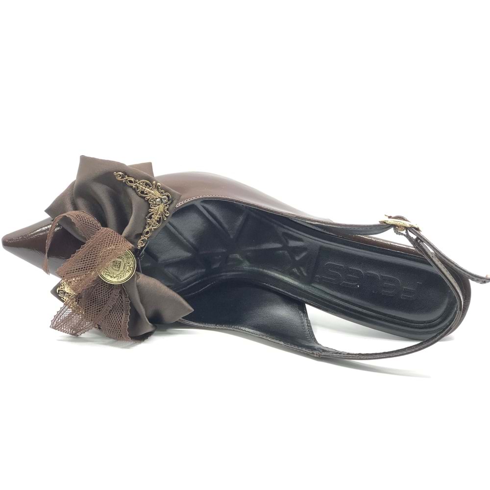 Feles Saten Fiyonk Detaylı Arkası Açık Stiletto Kadın Topuklu Ayakkabı