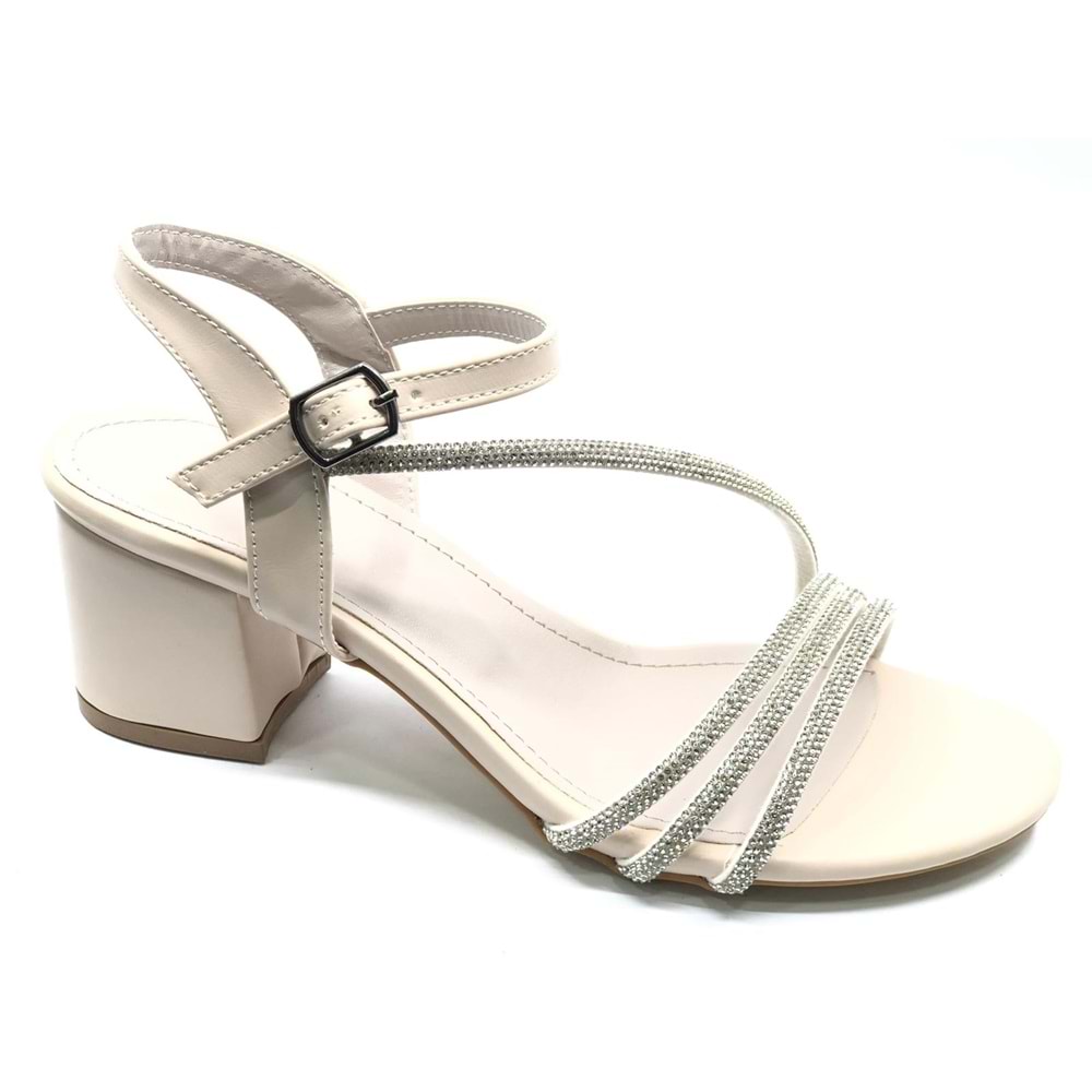 Mehtap Çapraz Üç Şerit Taşlı 5 cm Kadın Abiye Topuklu Ayakkabı