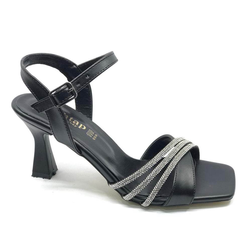 Mehtap Üç Şerit Taşlı 8 cm Topuklu Kadın Abiye Ayakkabı
