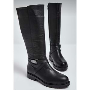 Ayakdaş Tokalı Düz Deri Kadın Çizme