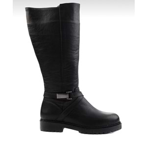 Ayakdaş Tokalı Düz Deri Kadın Çizme