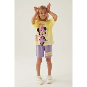 Minnie Mouse Lisanslı D4888 Glasses T-Shirt ve Şort Alt Üst Kız Çocuk Takımı