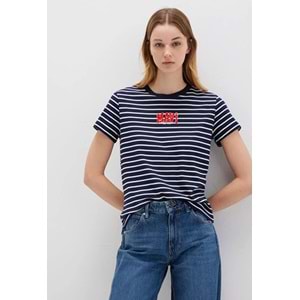 Mavi M16113562-88030 Logo Baskılı Çizgili T-Shirt Kadın Tişört