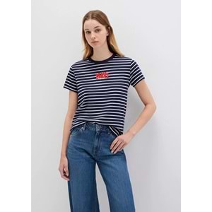 Mavi M16113562-88030 Logo Baskılı Çizgili T-Shirt Kadın Tişört