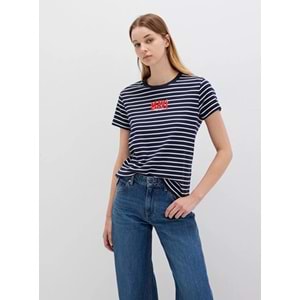 Mavi M16113562-88030 Logo Baskılı Çizgili T-Shirt Kadın Tişört