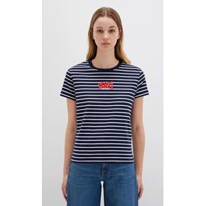 Mavi M16113562-88030 Logo Baskılı Çizgili T-Shirt Kadın Tişört