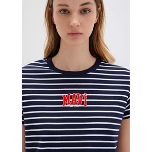 Mavi M16113562-88030 Logo Baskılı Çizgili T-Shirt Kadın Tişört