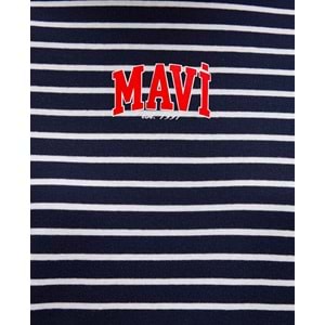 Mavi M16113562-88030 Logo Baskılı Çizgili T-Shirt Kadın Tişört