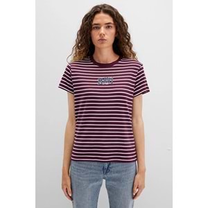 Mavi M16113562-87982 Logo Baskılı Çizgili T-Shirt Kadın Tişört