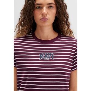 Mavi M16113562-87982 Logo Baskılı Çizgili T-Shirt Kadın Tişört