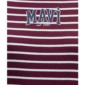 Mavi M16113562-87982 Logo Baskılı Çizgili T-Shirt Kadın Tişört