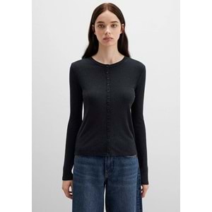 Mavi M1613652-80022 Düğme Detaylı Siyah Uzun Kollu T-Shirt Kadın Tişört