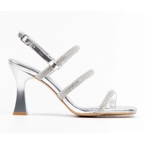 Feles Üç Şerit Taş Biyeli Topuklu Kadın Abiye Ayakkabı