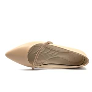 Feles Şerit Taş Dekolteli Yumuşak Düz Taban Kadın Babet