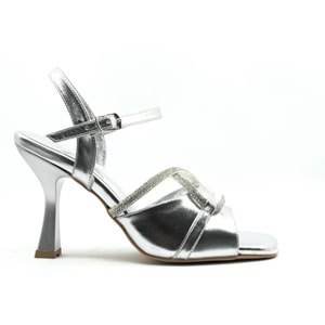 Feles Çapraz Şerit Taşlı Topuklu Kadın Abiye Ayakkabı