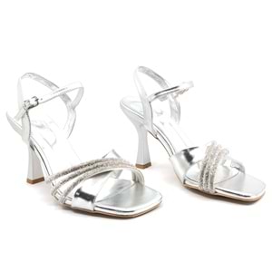 Feles Çapraz Şerit Taşlı 8 Cm Topuklu Kadın Abiye Ayakkabı