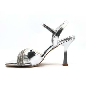 Feles Çapraz Şerit Taşlı 8 Cm Topuklu Kadın Abiye Ayakkabı