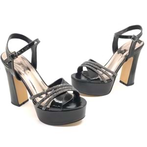 Feles Çapraz 13 cm Yüksek Platform Topuklu Taşlı Kadın Abiye Ayakkabı