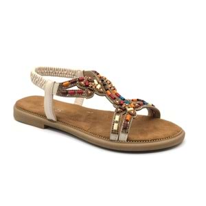 Feles Düz Taban Yıldız Boncuk Detaylı Kadın Sandalet