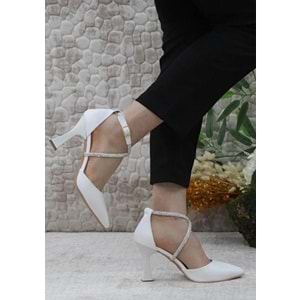 Feles 18-444 Çapraz Şerit Taşlı Abiye Kadın Topuklu Ayakkabı Stiletto