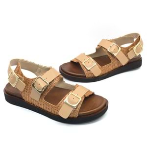 Feles Ortapedik Taban Hasır Detaylı Kadın Sandalet