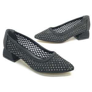 Seribo Dantel Taş Detaylı Kısa Topuklu Kadın Babet Ayakkabı