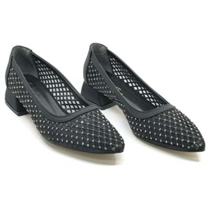 Seribo Dantel Taş Detaylı Kısa Topuklu Kadın Babet Ayakkabı