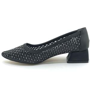 Seribo Dantel Taş Detaylı Kısa Topuklu Kadın Babet Ayakkabı