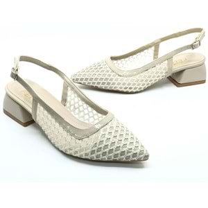 Seribo Dantel Taş Detaylı Kısa Topuklu Arkası Açık Kadın Babet Ayakkabı