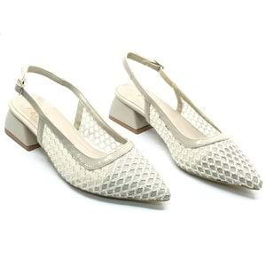 Seribo Dantel Taş Detaylı Kısa Topuklu Arkası Açık Kadın Babet Ayakkabı