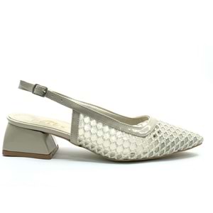 Seribo Dantel Taş Detaylı Kısa Topuklu Arkası Açık Kadın Babet Ayakkabı