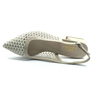 Seribo Dantel Taş Detaylı Kısa Topuklu Arkası Açık Kadın Babet Ayakkabı