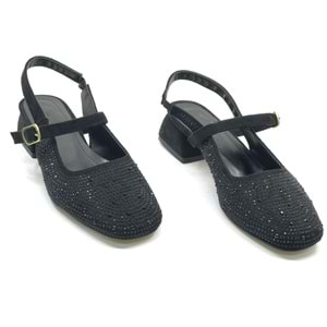 Seribo Taş Detaylı Kısa Topuklu Arkası Açık Kadın Babet Ayakkabı