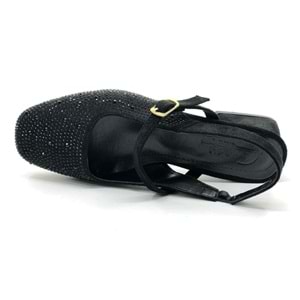 Seribo Taş Detaylı Kısa Topuklu Arkası Açık Kadın Babet Ayakkabı