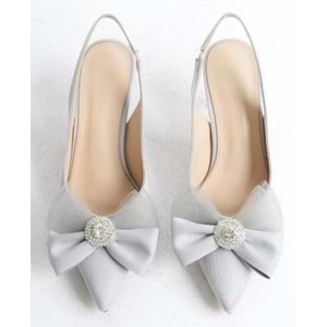 Feles Saten Fiyonk Taş Detaylı Arkası Açık Stiletto Kadın Topuklu Ayakkabı