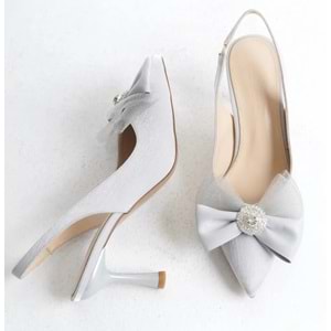 Feles Saten Fiyonk Taş Detaylı Arkası Açık Stiletto Kadın Topuklu Ayakkabı