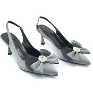 Feles Saten Fiyonk Taş Detaylı Arkası Açık Stiletto Kadın Topuklu Ayakkabı