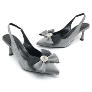 Feles Saten Fiyonk Taş Detaylı Arkası Açık Stiletto Kadın Topuklu Ayakkabı