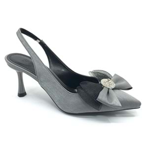 Feles Saten Fiyonk Taş Detaylı Arkası Açık Stiletto Kadın Topuklu Ayakkabı