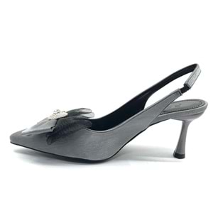 Feles Saten Fiyonk Taş Detaylı Arkası Açık Stiletto Kadın Topuklu Ayakkabı