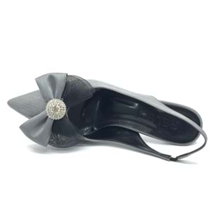 Feles Saten Fiyonk Taş Detaylı Arkası Açık Stiletto Kadın Topuklu Ayakkabı