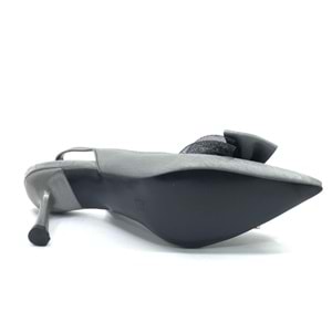 Feles Saten Fiyonk Taş Detaylı Arkası Açık Stiletto Kadın Topuklu Ayakkabı