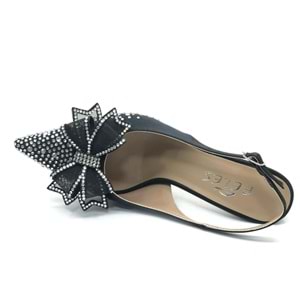 Feles Saten Kurdela Taş Detaylı Arkası Açık Stiletto Kadın Topuklu Ayakkabı