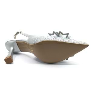 Feles Saten Kurdela Taş Detaylı Arkası Açık Stiletto Kadın Topuklu Ayakkabı